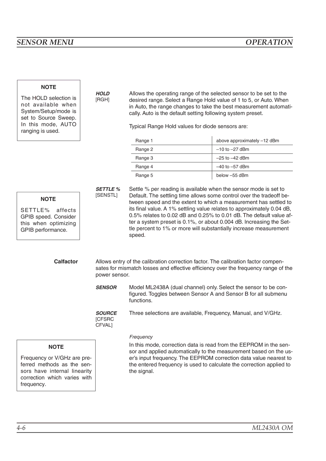 Anritsu ML2430A operation manual Sensor Menu, Calfactor 