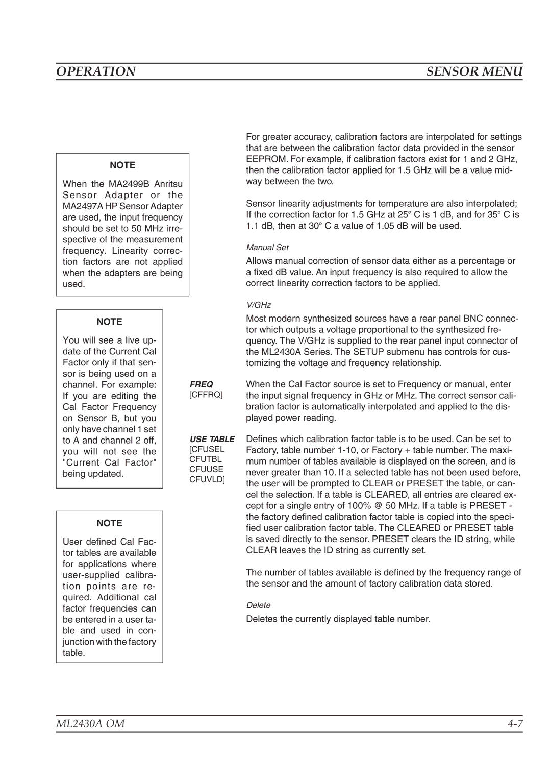 Anritsu ML2430A operation manual Deletes the currently displayed table number 