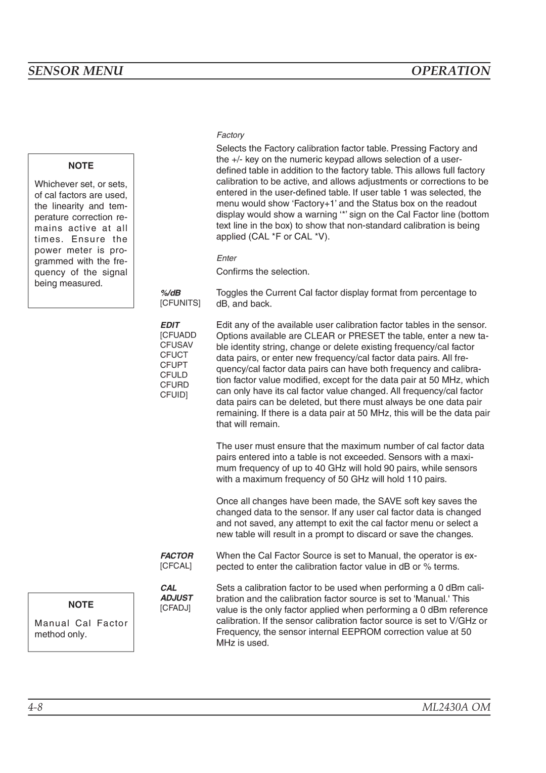 Anritsu ML2430A operation manual +/- key on the numeric keypad allows selection of a user 