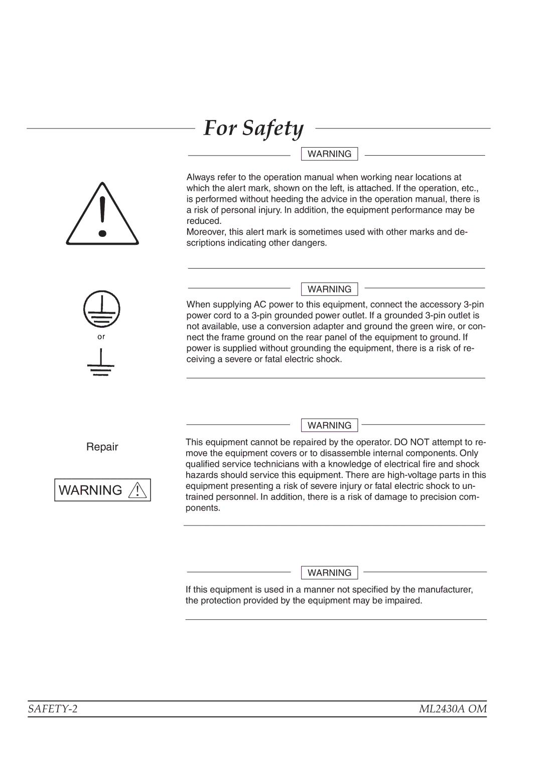 Anritsu ML2430A operation manual For Safety 