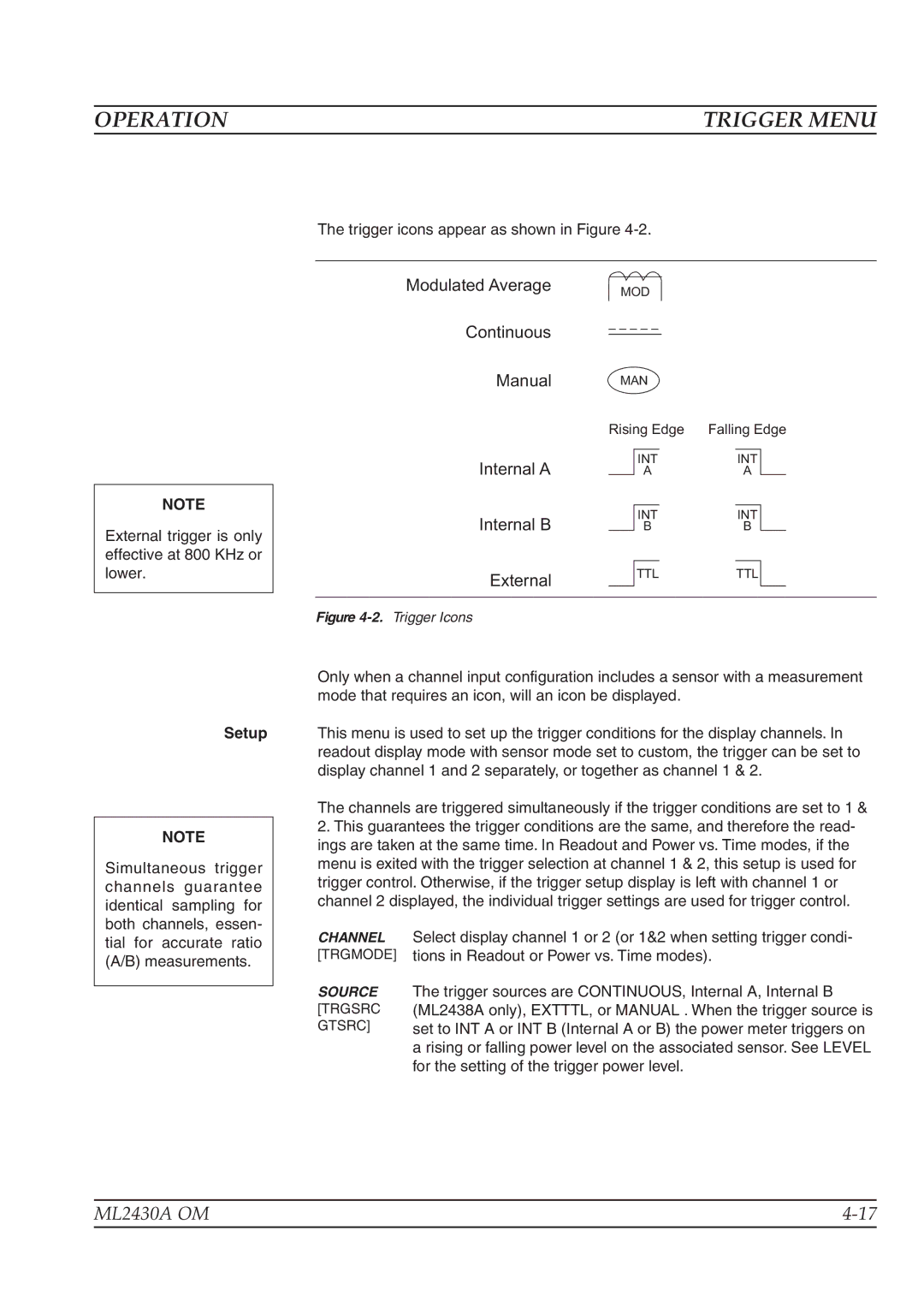 Anritsu ML2430A operation manual Trigger Menu, External 