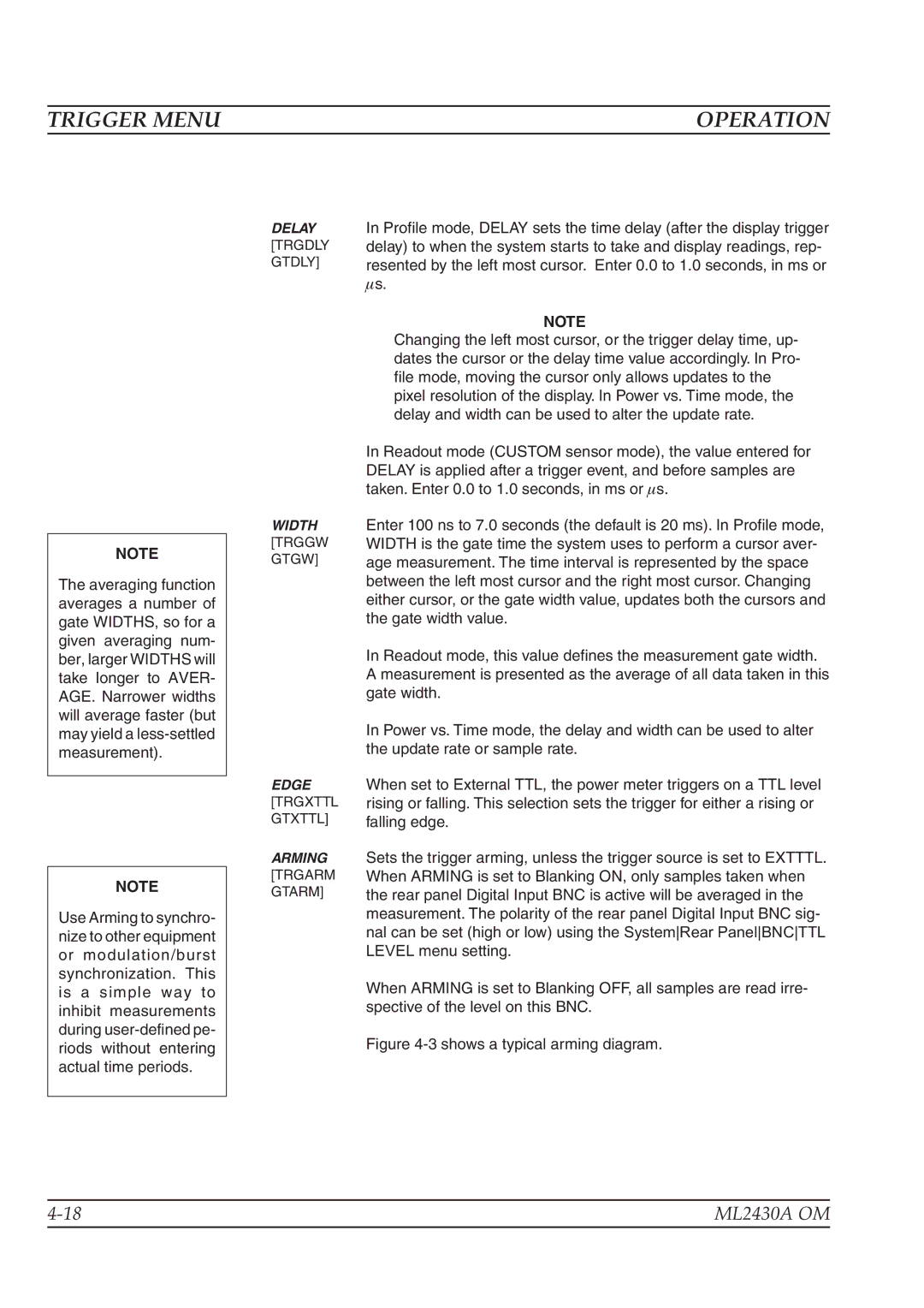 Anritsu ML2430A operation manual Shows a typical arming diagram 