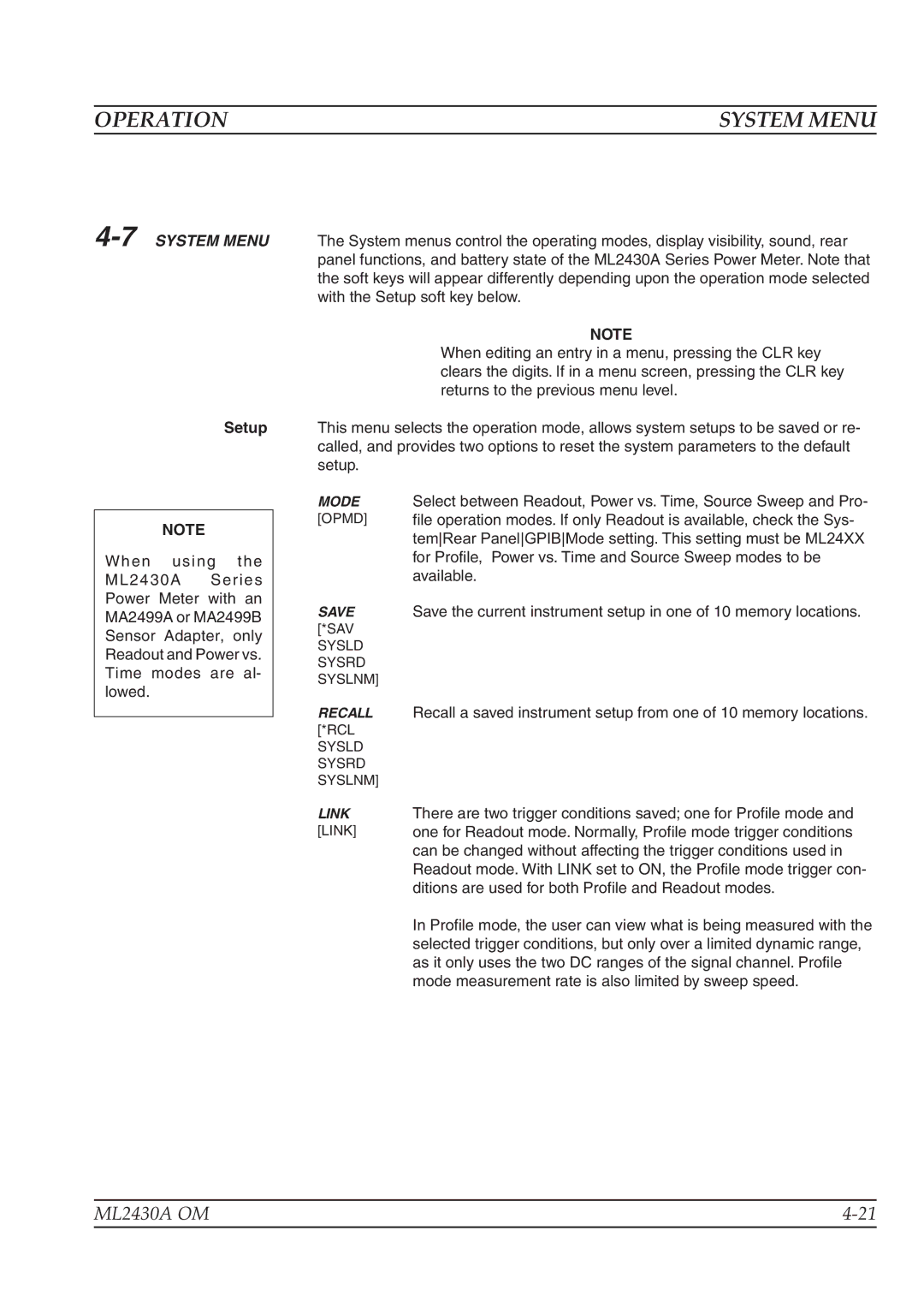 Anritsu ML2430A operation manual System Menu, 7SYSTEM Menu 