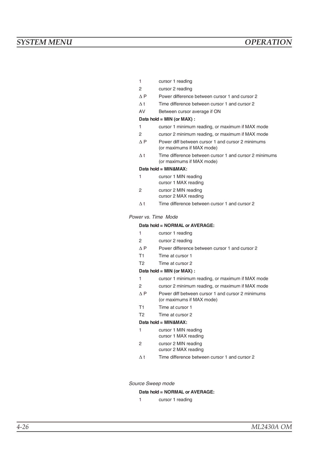 Anritsu ML2430A operation manual Source Sweep mode 