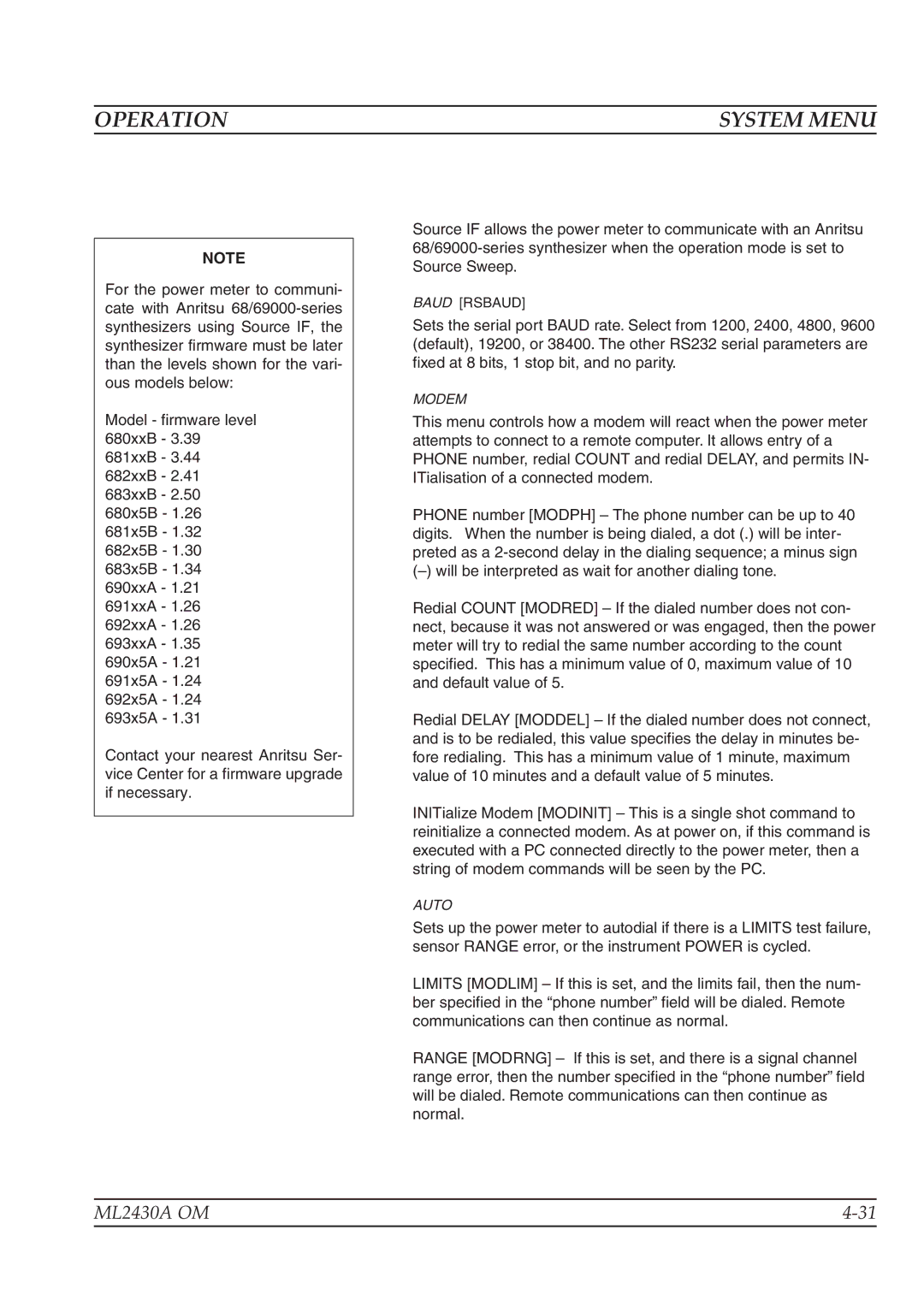 Anritsu ML2430A operation manual Modem 