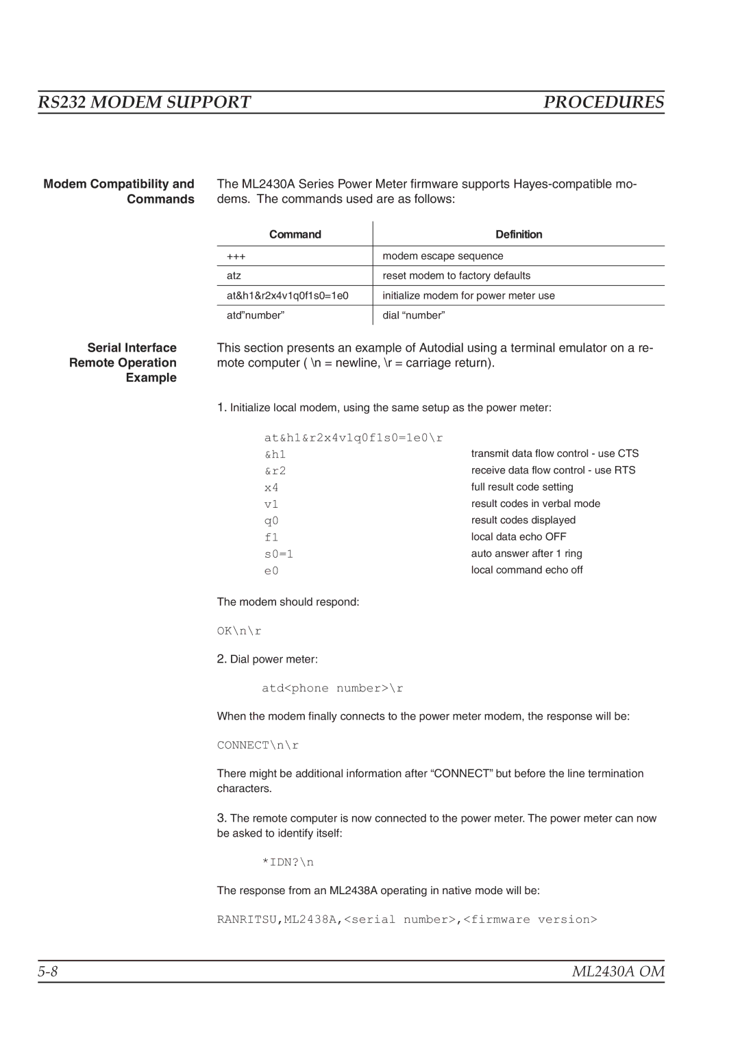 Anritsu ML2430A operation manual Example, Command Definition 