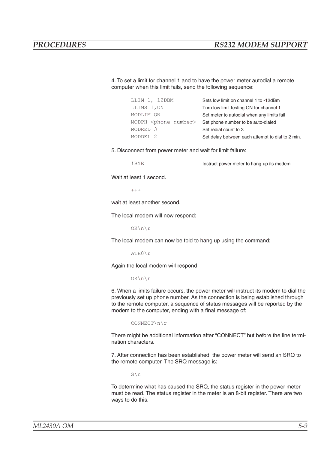 Anritsu ML2430A operation manual Disconnect from power meter and wait for limit failure 