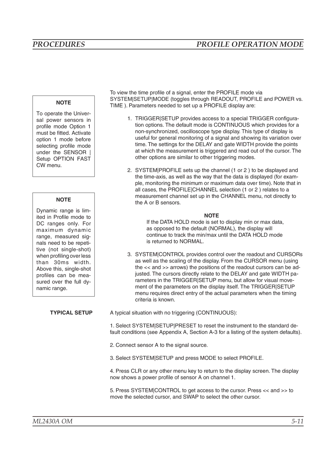 Anritsu ML2430A operation manual Profile Operation Mode, Typical Setup 