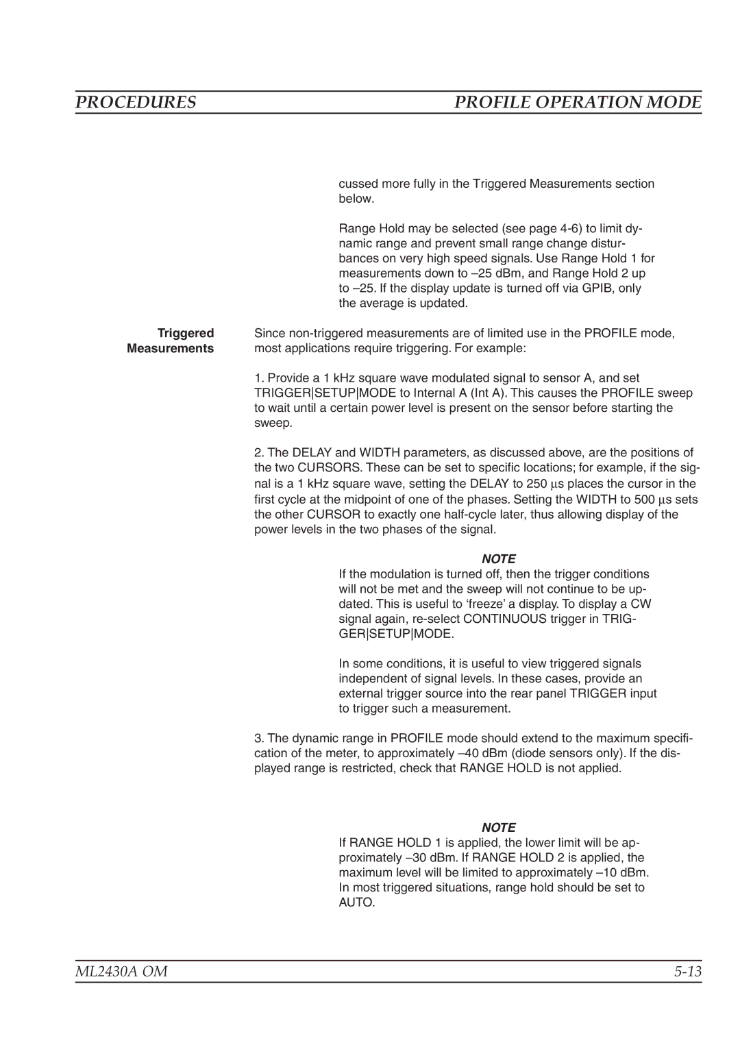 Anritsu ML2430A operation manual Triggered, Measurements, Gersetupmode 