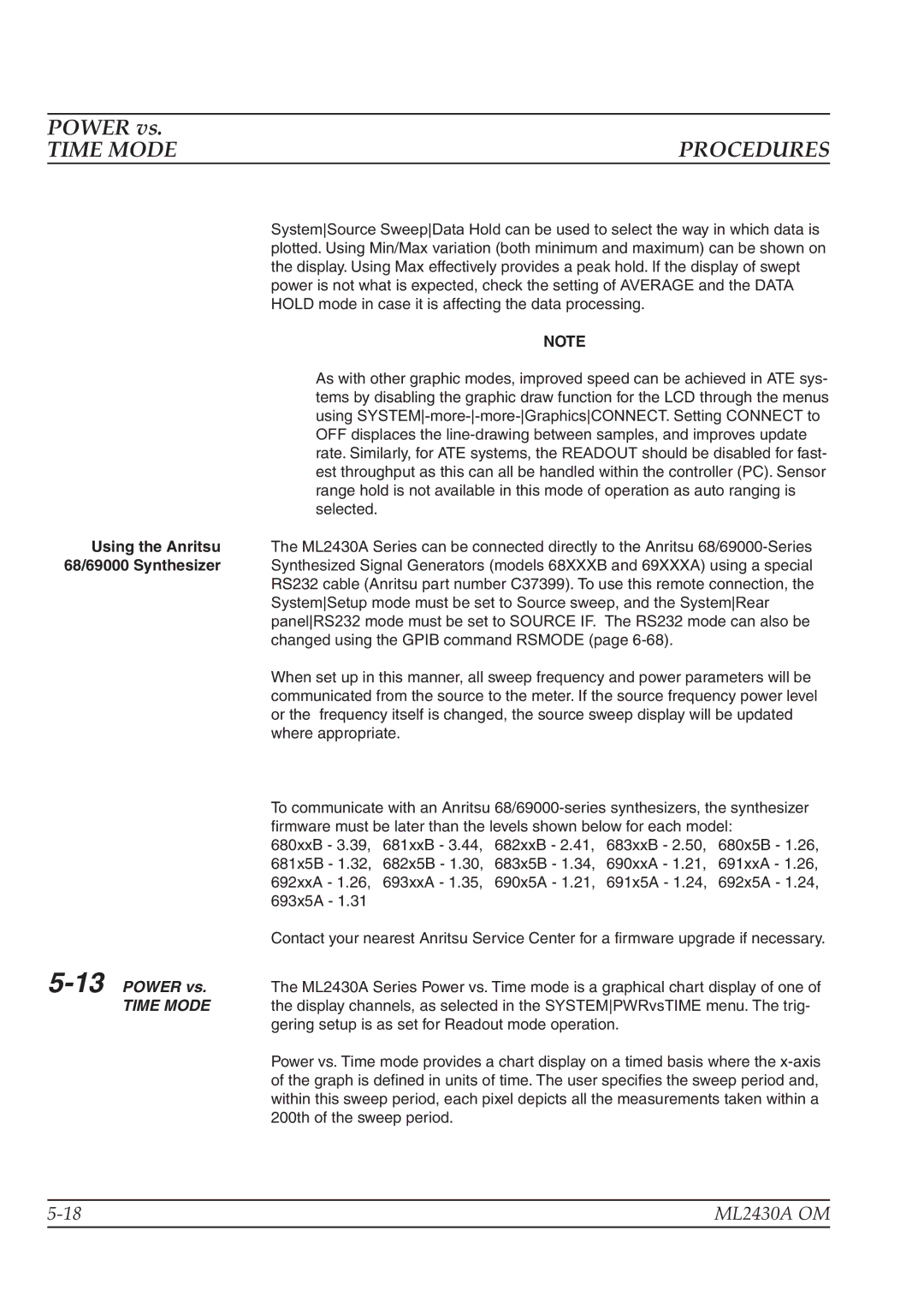 Anritsu ML2430A operation manual Time Mode, 13POWER vs 