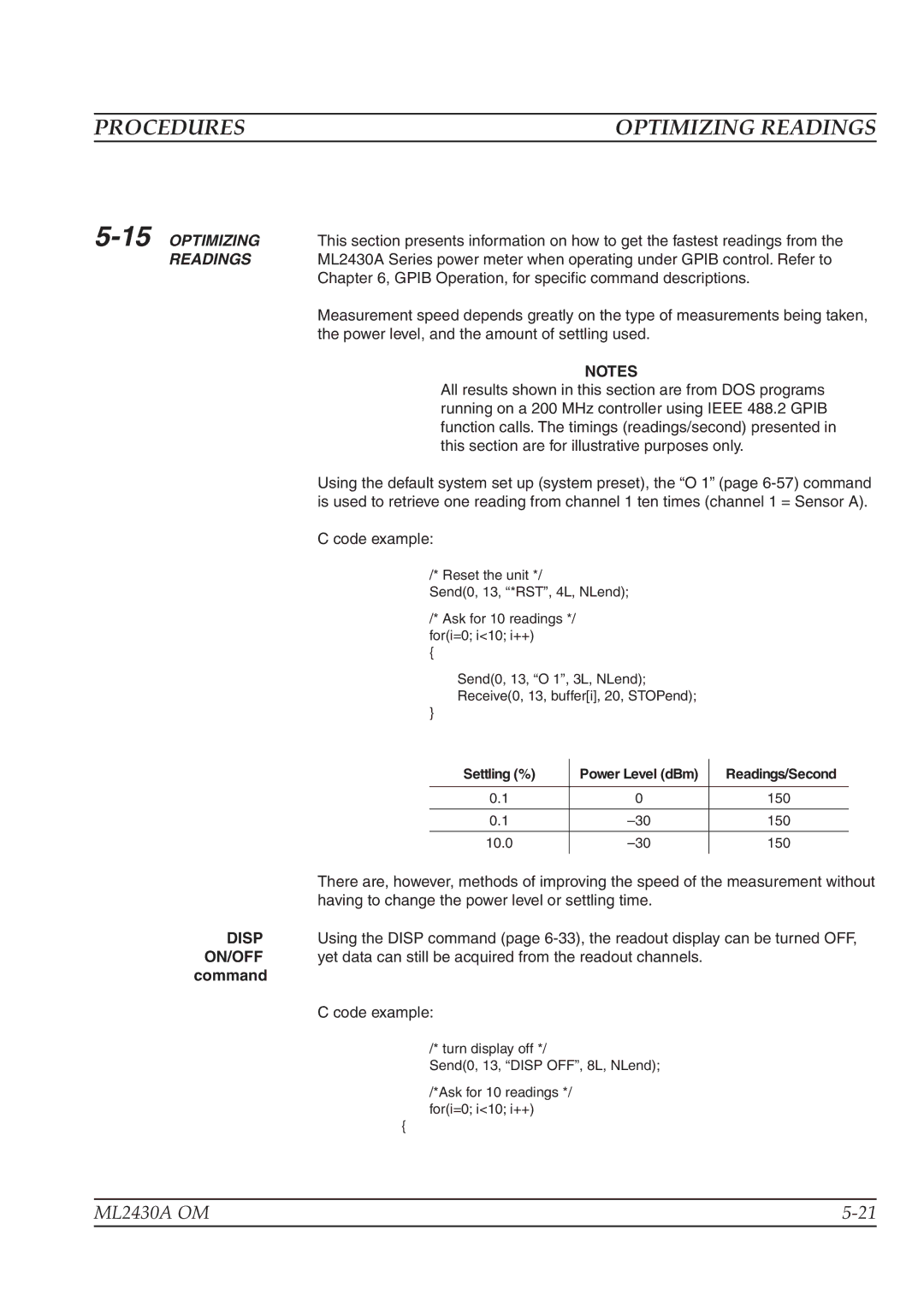 Anritsu ML2430A operation manual Optimizing Readings, 15OPTIMIZING 