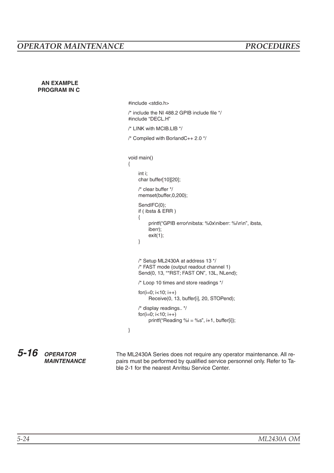 Anritsu ML2430A operation manual Operator Maintenance, 16OPERATOR 