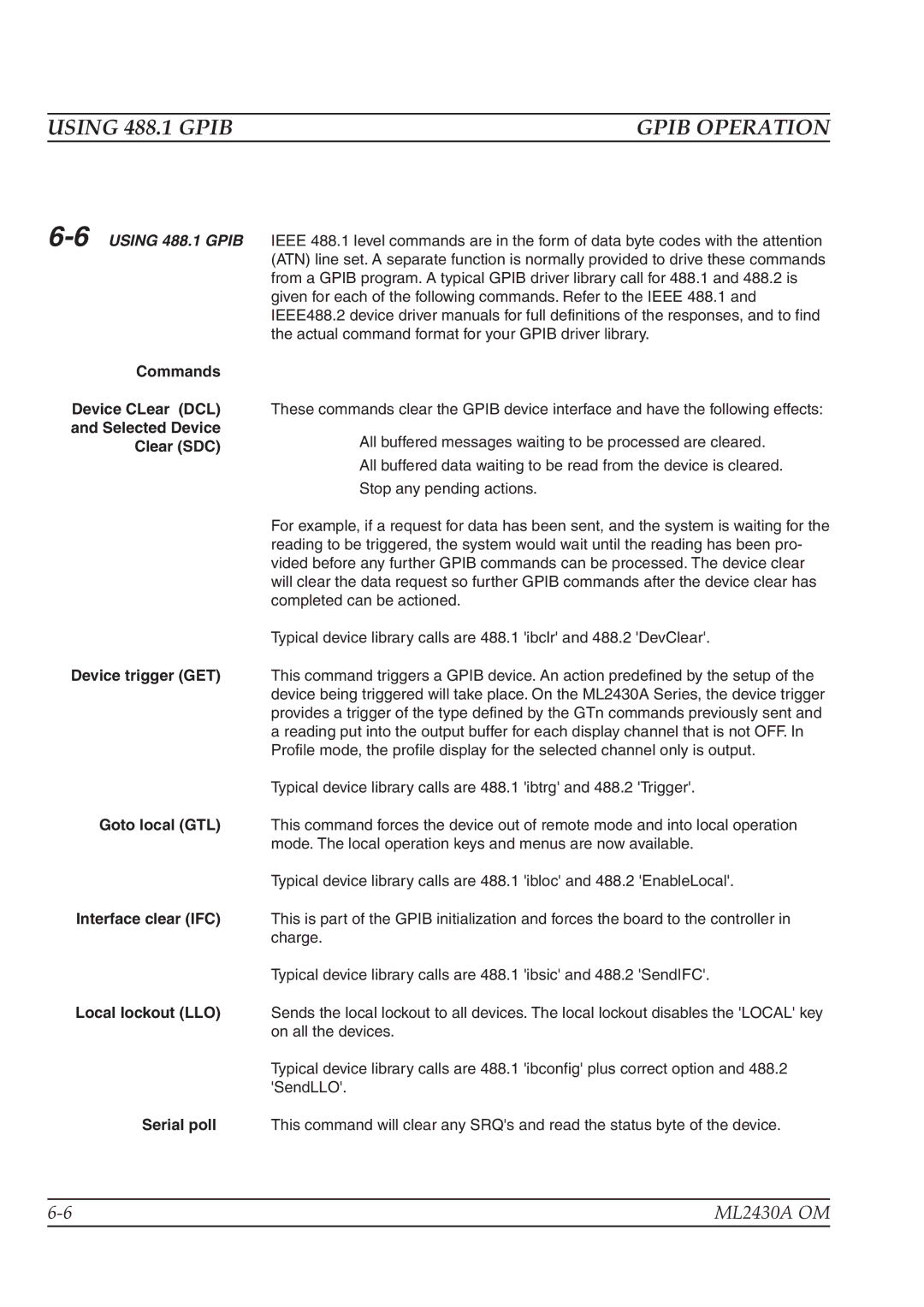 Anritsu ML2430A operation manual Using 488.1 Gpib, 6USING 488.1 Gpib 