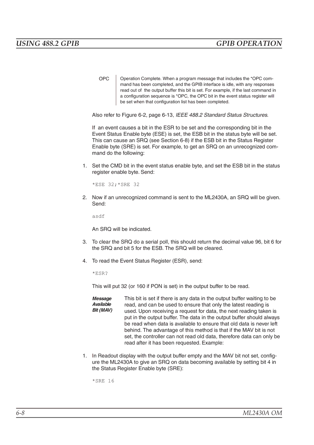 Anritsu ML2430A operation manual Using 488.2 Gpib, Opc 