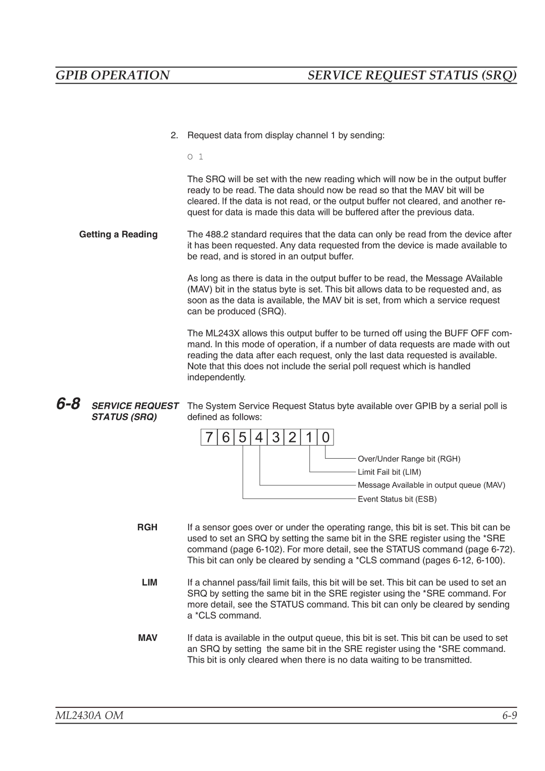 Anritsu ML2430A operation manual Service Request Status SRQ, 8SERVICE Request 