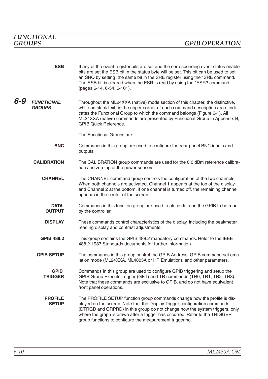 Anritsu ML2430A operation manual Functional Groups, 9FUNCTIONAL, Gpib 