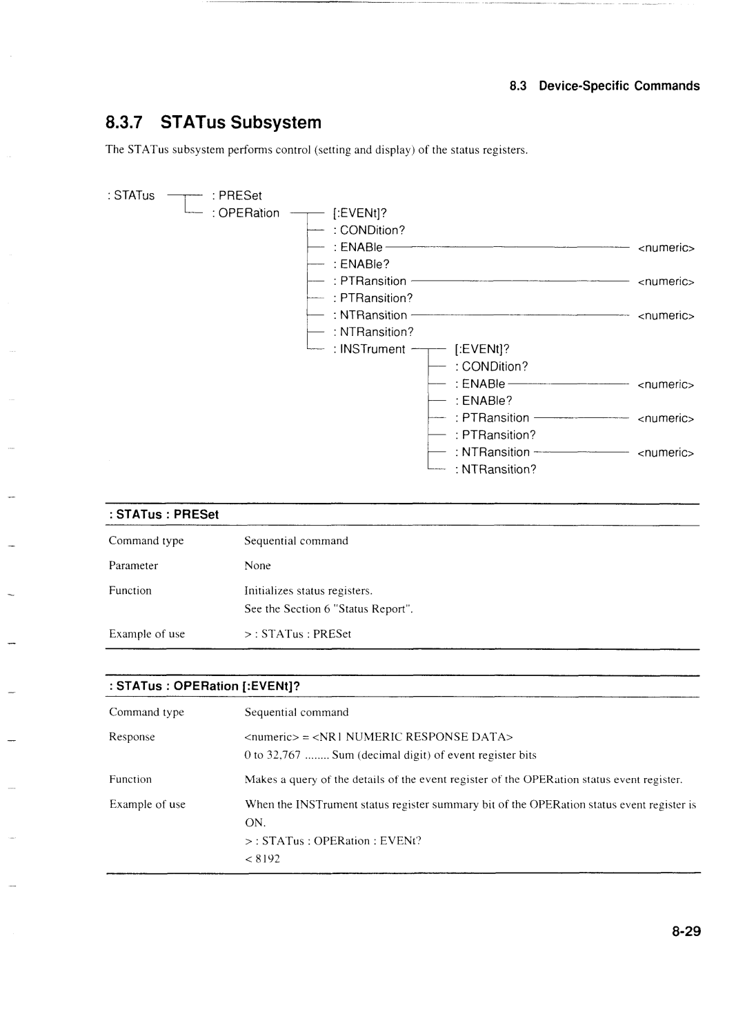 Anritsu MP1777A operation manual STATus PRESet, STATus OPERation EVENt? 