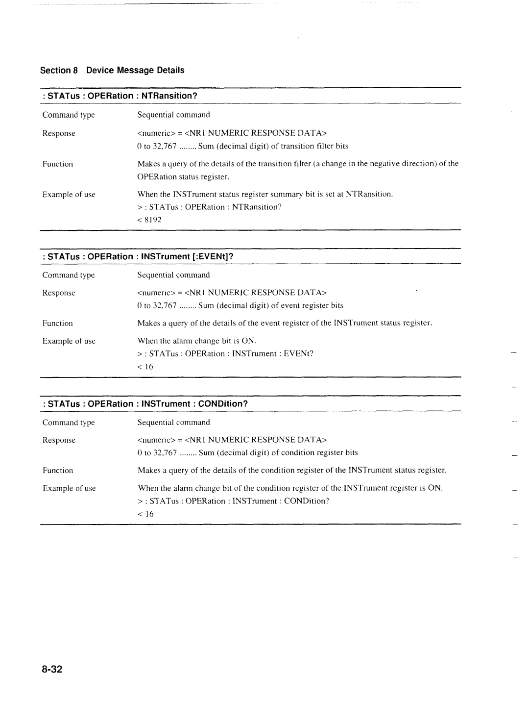 Anritsu MP1777A operation manual Device Message Details STATus OPERation NTRansition?, STATus OPERation INSTrument EVENt? 