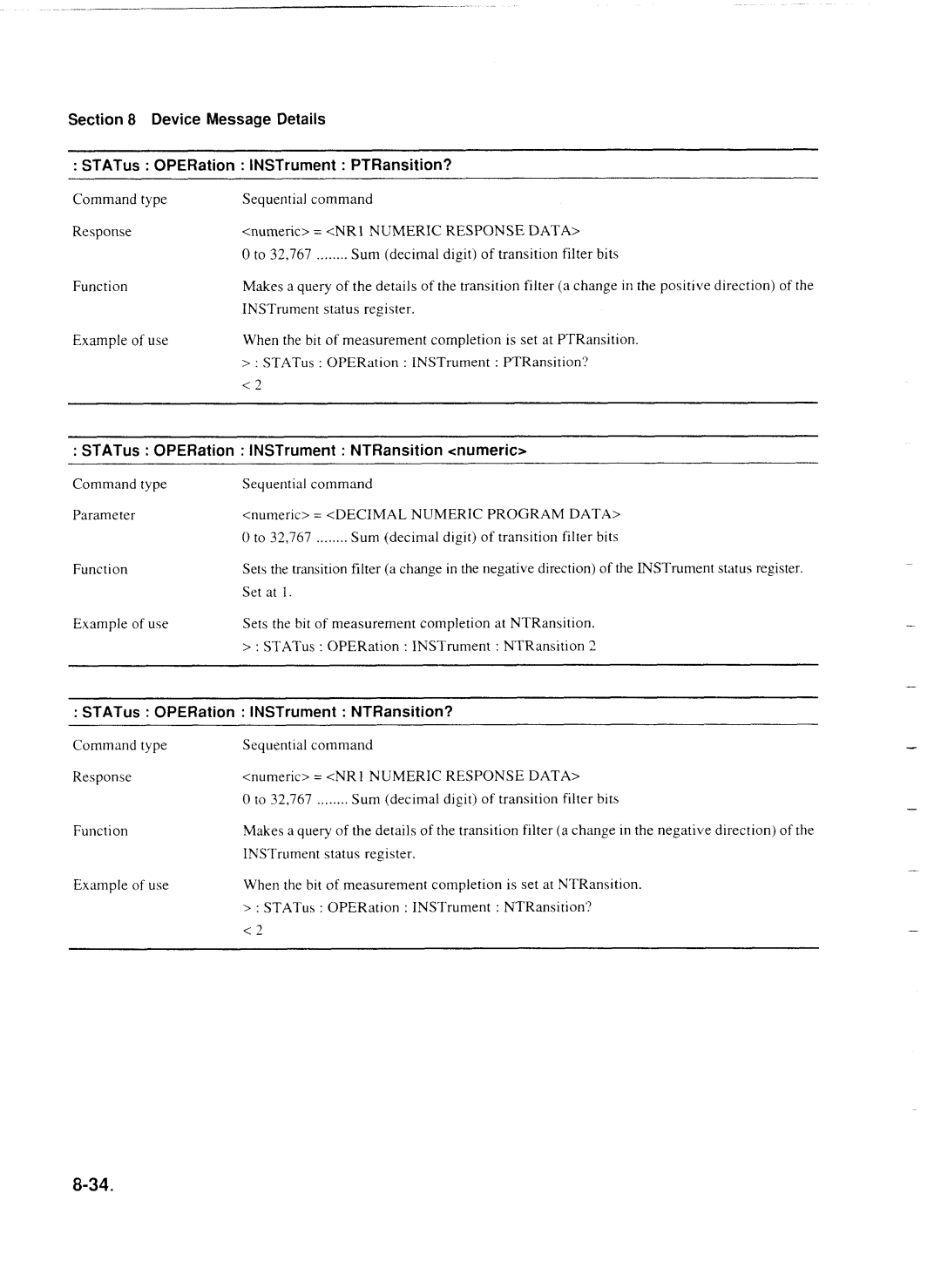 Anritsu MP1777A operation manual STATUSOPERation INSTrument NTRansition numeric, STATus OPERation INSTrument NTRansition? 