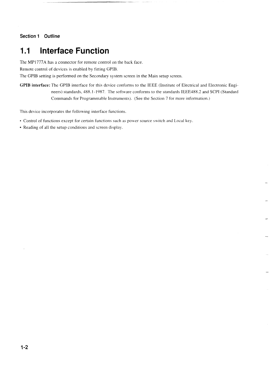 Anritsu MP1777A operation manual Interface Function 