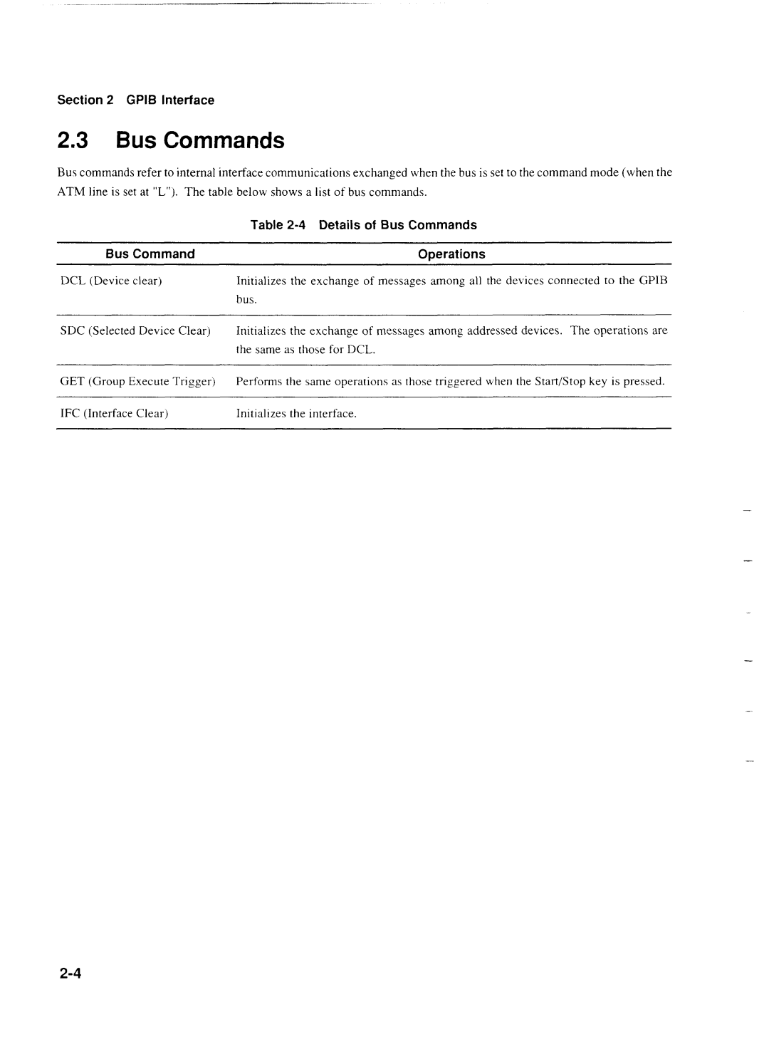 Anritsu MP1777A operation manual Gpib Interface, Details of Bus Commands, Bus Command Operations 