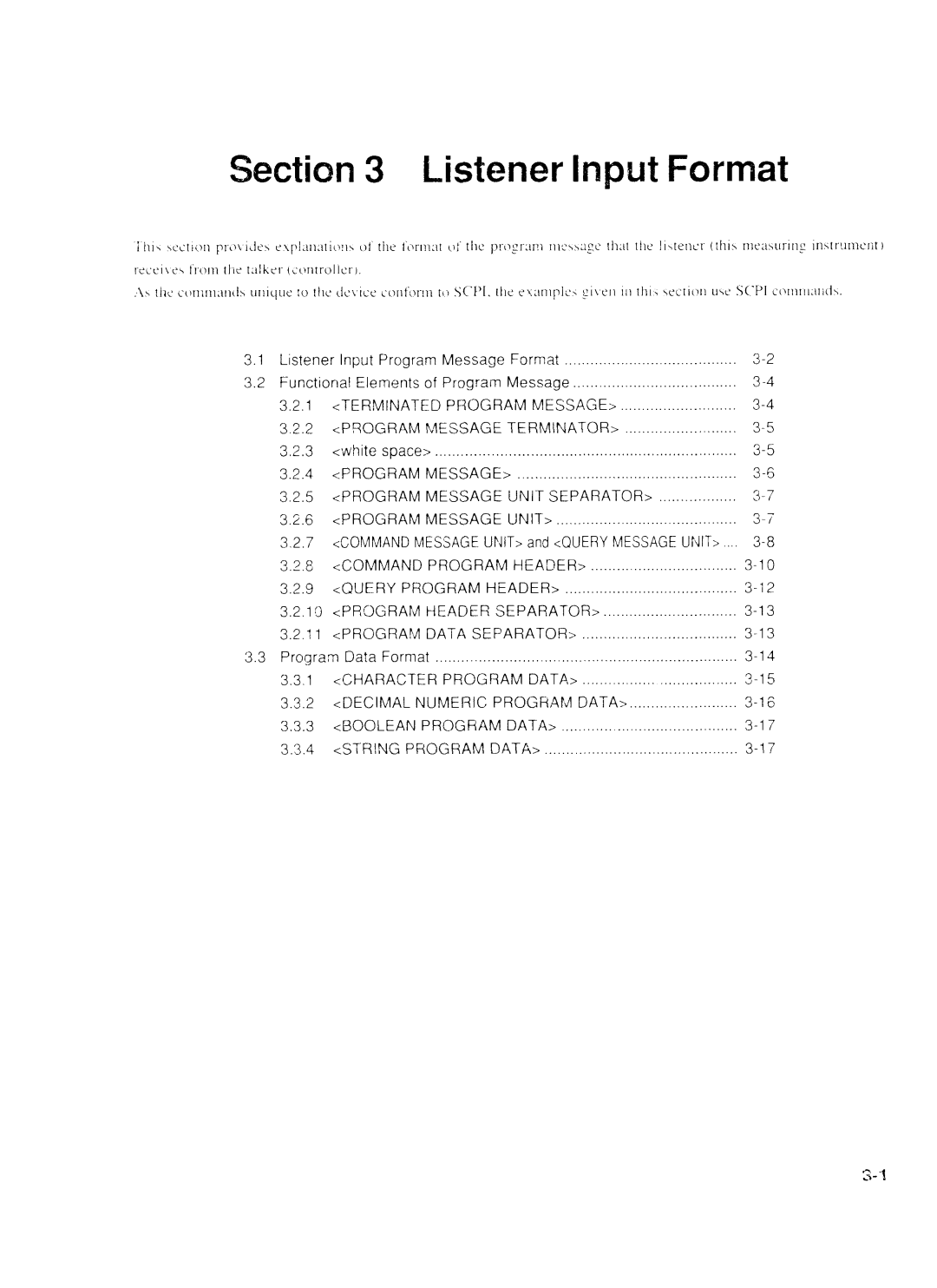 Anritsu MP1777A operation manual Ection 3 Listener Input Format 