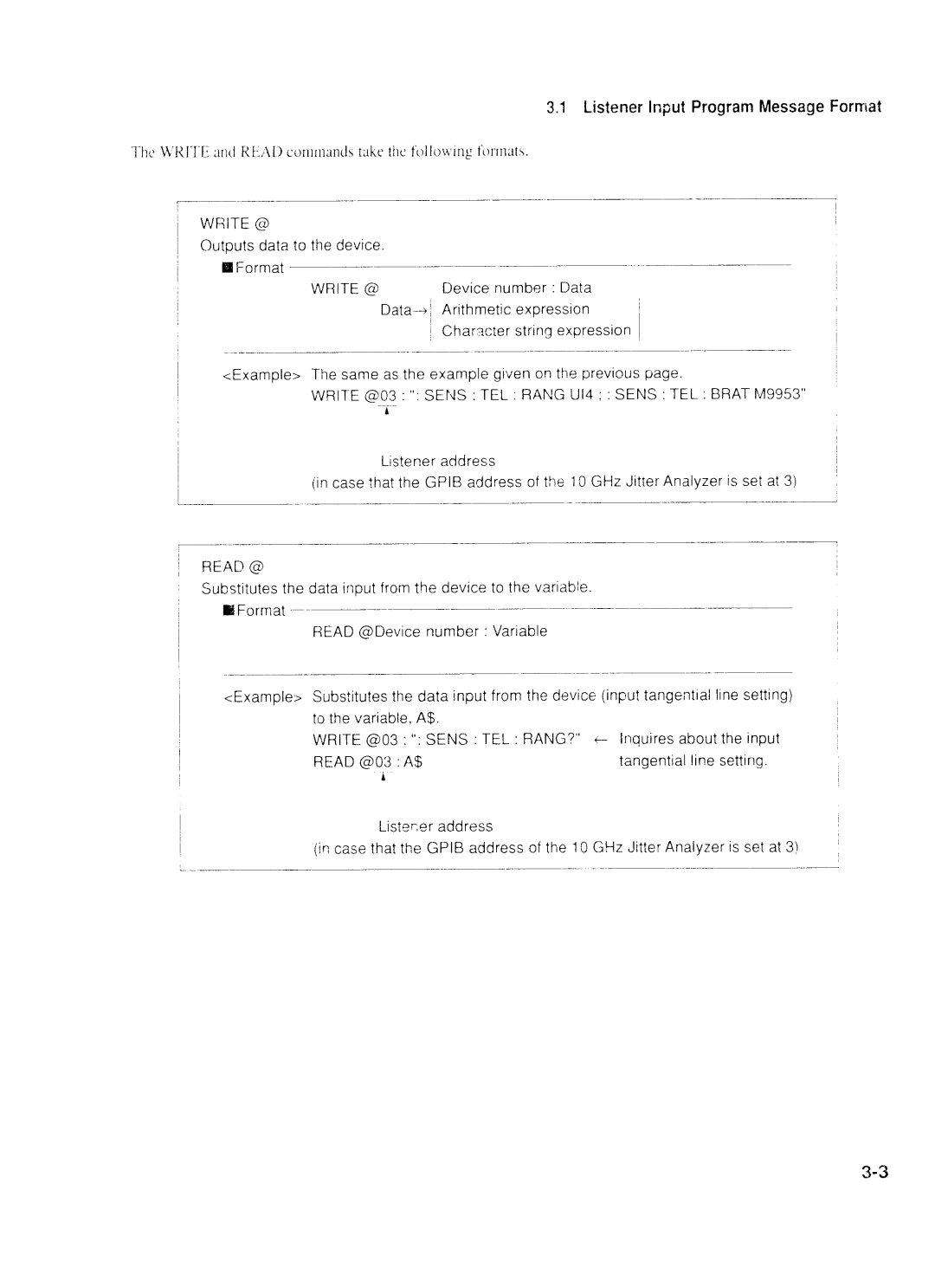 Anritsu MP1777A operation manual Listener Input Program Message Format, Write @ 