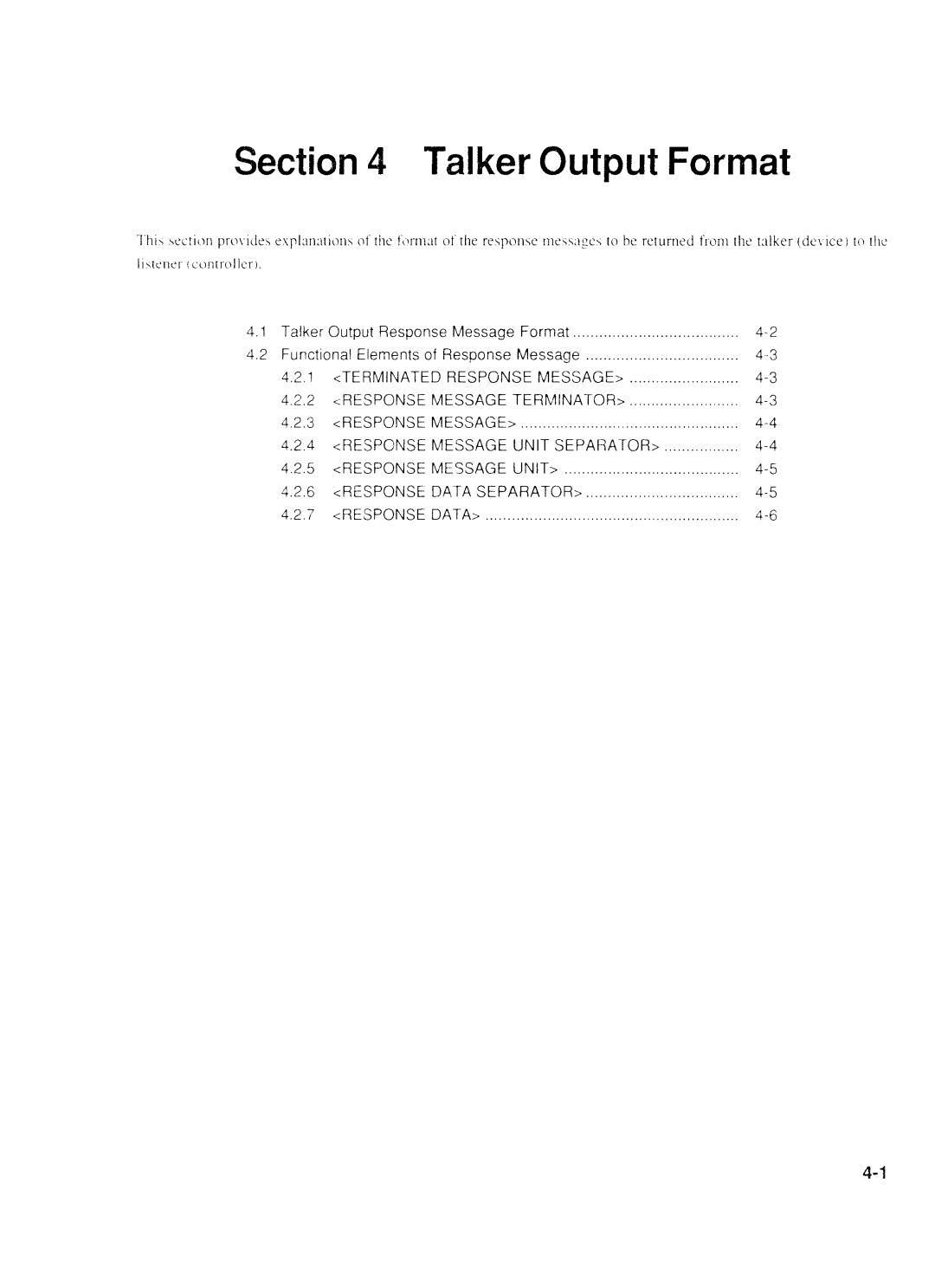 Anritsu MP1777A operation manual Ection 4 Talker Output Format 