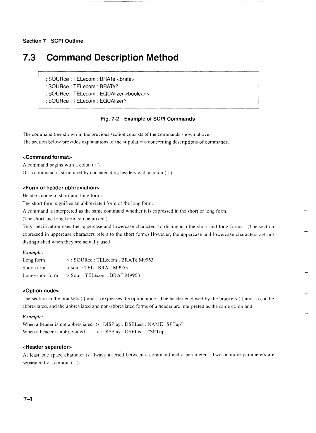 Anritsu MP1777A operation manual Command Description Method, SCPl Outline, Commandformat, Form of header abbreviation 