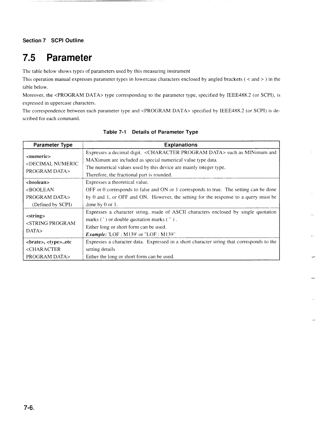 Anritsu MP1777A operation manual Scpi Outline, Details of Parameter Type Parameter T V D ~ 