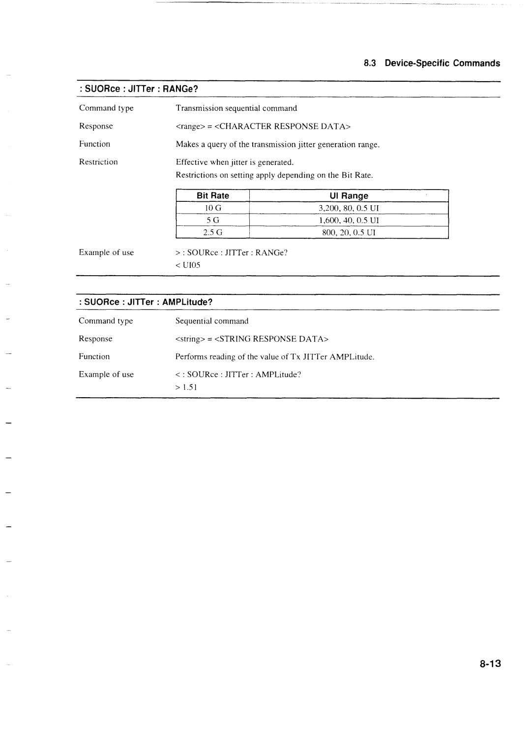 Anritsu MP1777A operation manual SUORce JlTTer AMPLitude?, Bit Rate UI Ranae 