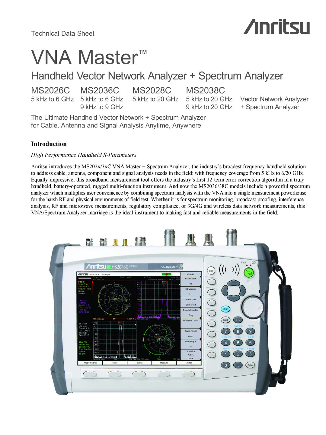 Anritsu MS2038C, MS2026C, MS2028C, MS2036C manual Introduction, High Performance Handheld S-Parameters 