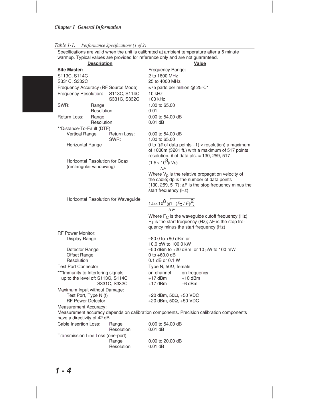 Anritsu S331C, S113C, S332C, S114C manual Description Site Master 