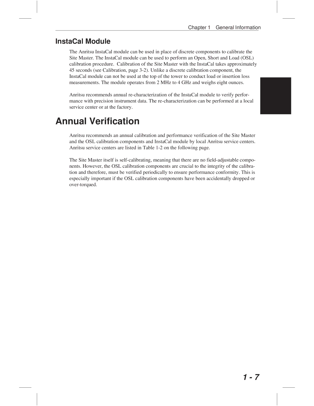 Anritsu S114C, S113C, S332C, S331C manual Annual Verification, InstaCal Module 