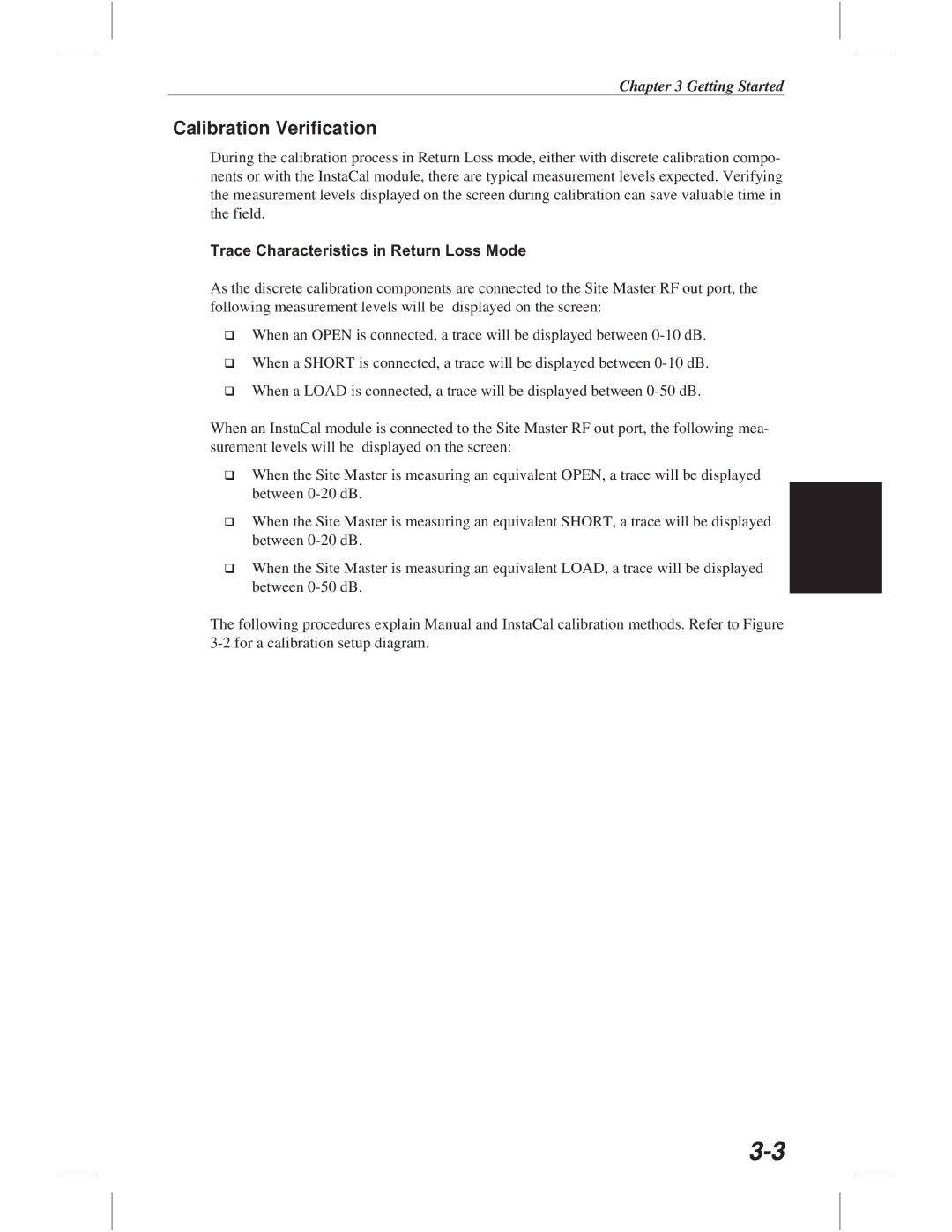 Anritsu S113C, S332C, S114C, S331C manual Calibration Verification, Trace Characteristics in Return Loss Mode 