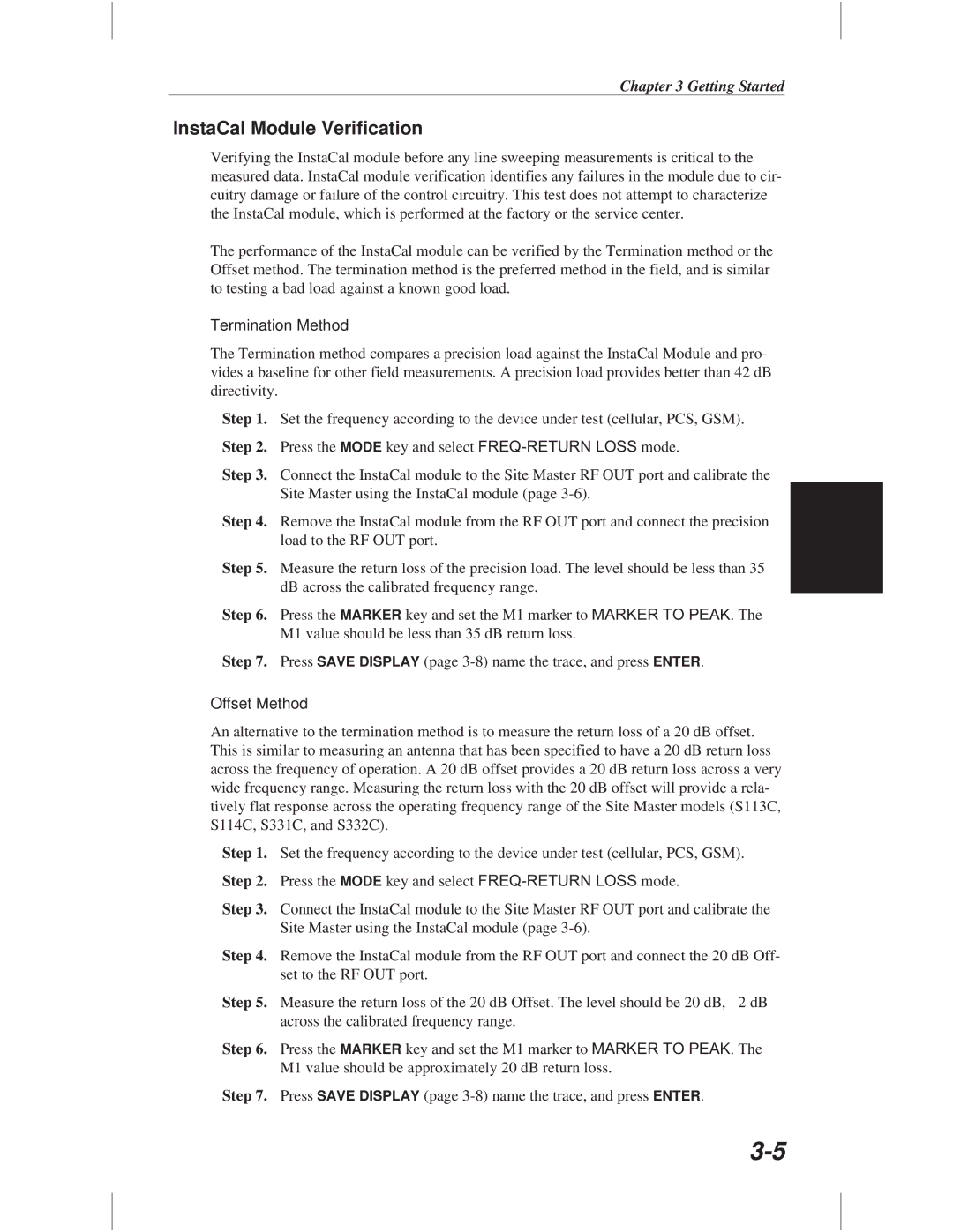 Anritsu S114C, S113C, S332C, S331C manual InstaCal Module Verification, Termination Method, Offset Method 