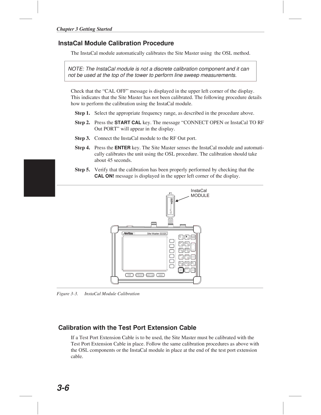 Anritsu S331C, S113C, S332C, S114C InstaCal Module Calibration Procedure, Calibration with the Test Port Extension Cable 