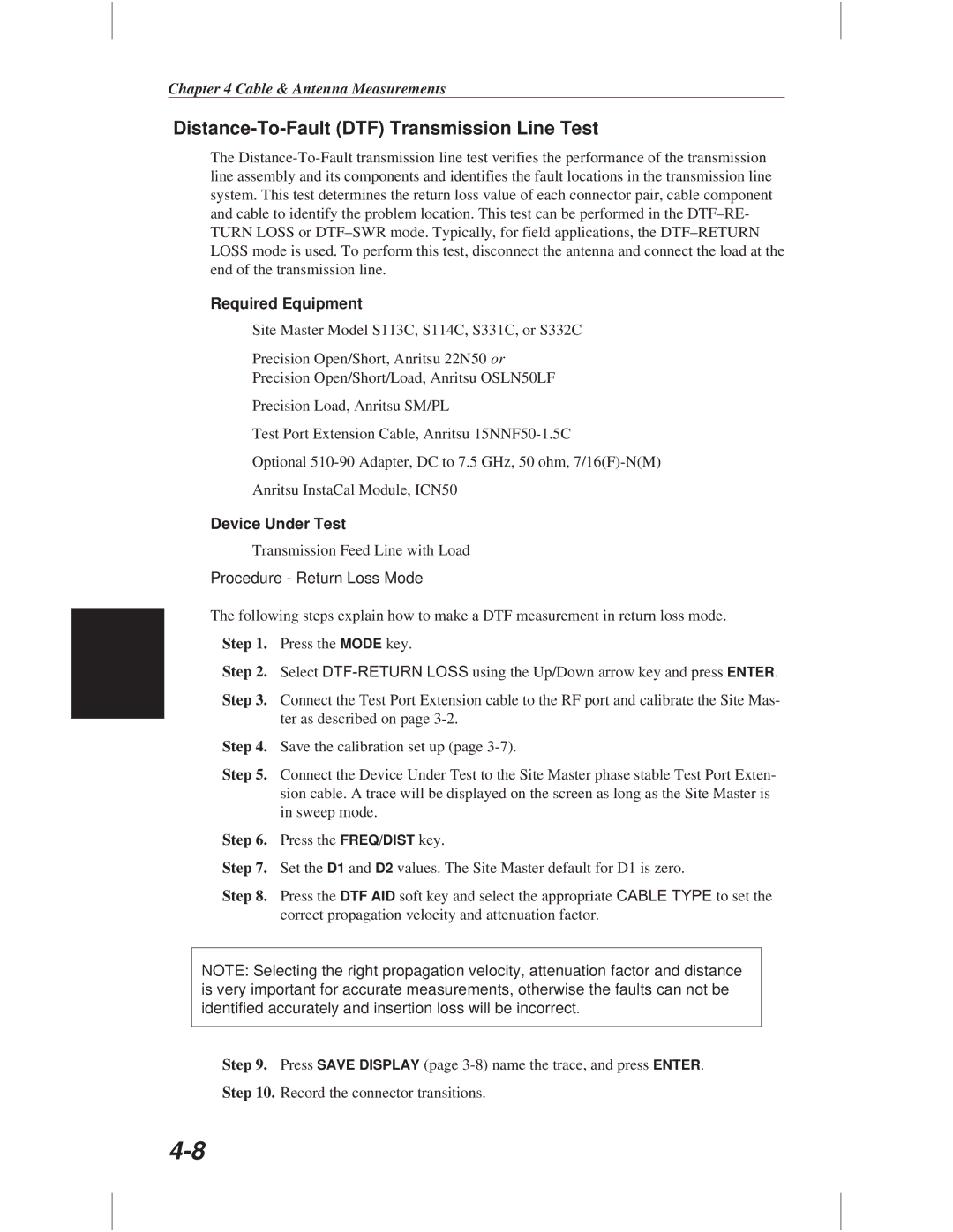 Anritsu S332C, S113C, S114C, S331C manual Distance-To-Fault DTF Transmission Line Test 