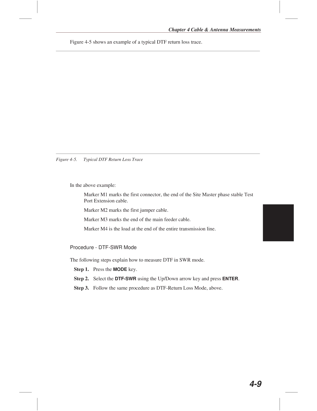 Anritsu S114C, S113C, S332C, S331C manual Shows an example of a typical DTF return loss trace, Procedure DTF-SWR Mode 