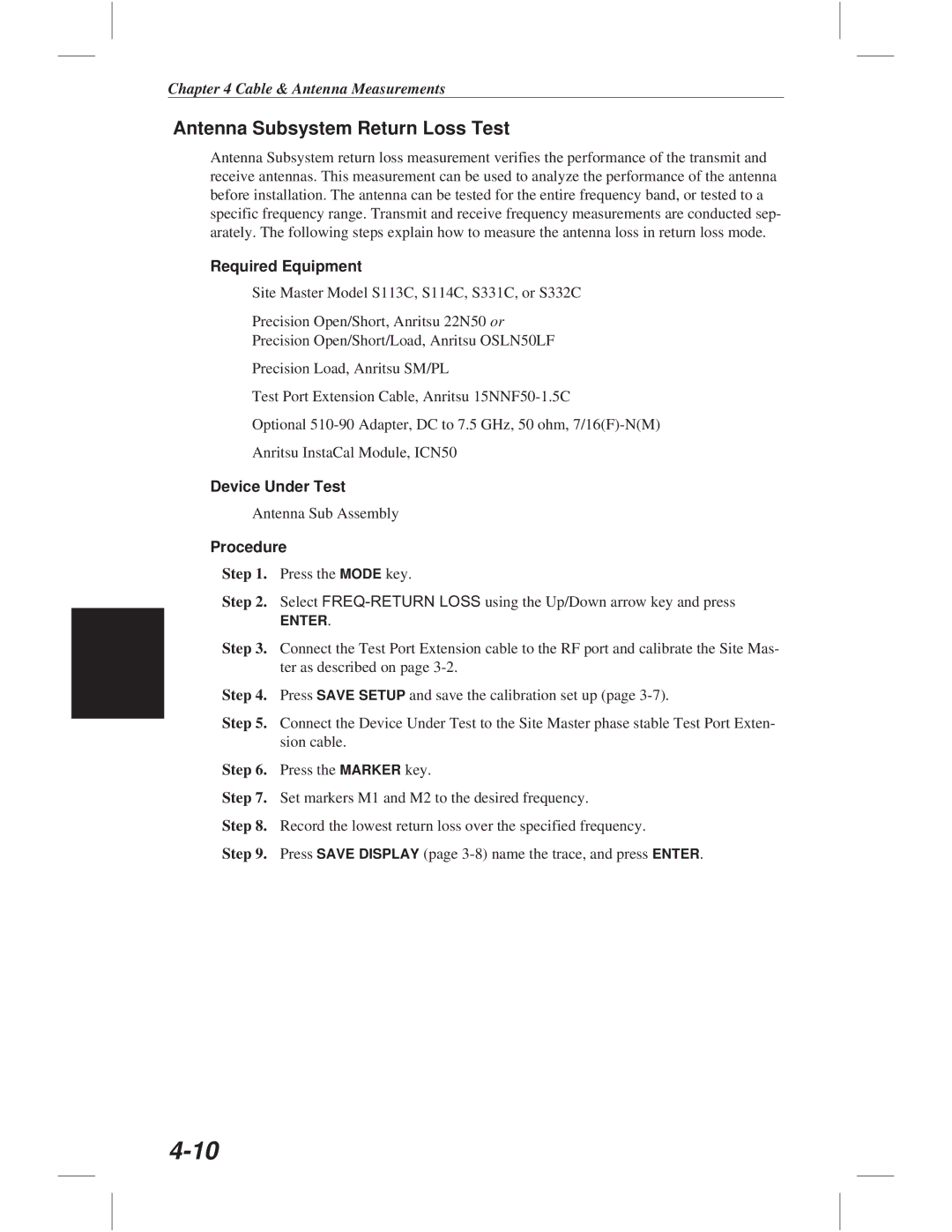 Anritsu S331C, S113C, S332C, S114C manual Antenna Subsystem Return Loss Test 