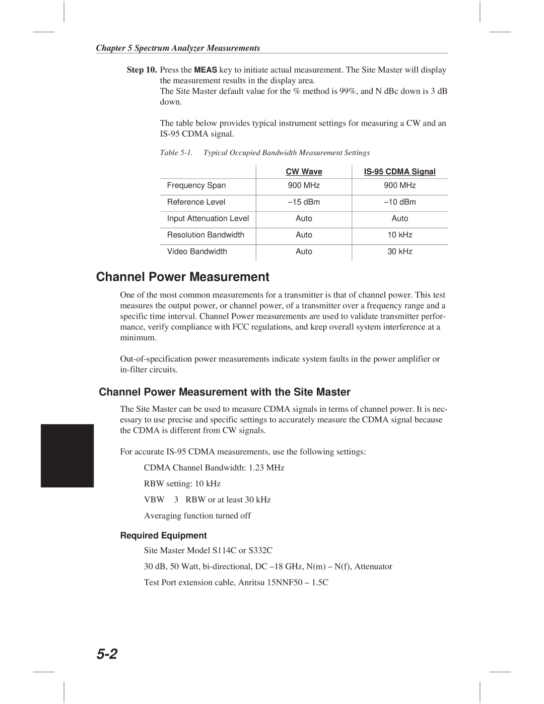 Anritsu S331C, S113C, S332C, S114C manual Channel Power Measurement with the Site Master 