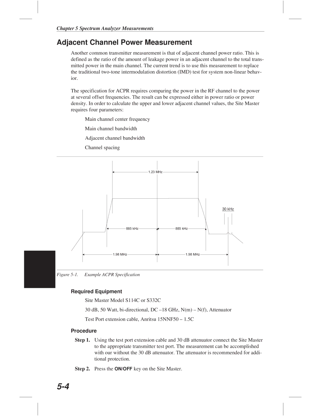 Anritsu S332C, S113C, S114C, S331C manual Adjacent Channel Power Measurement, Example Acpr Specification 