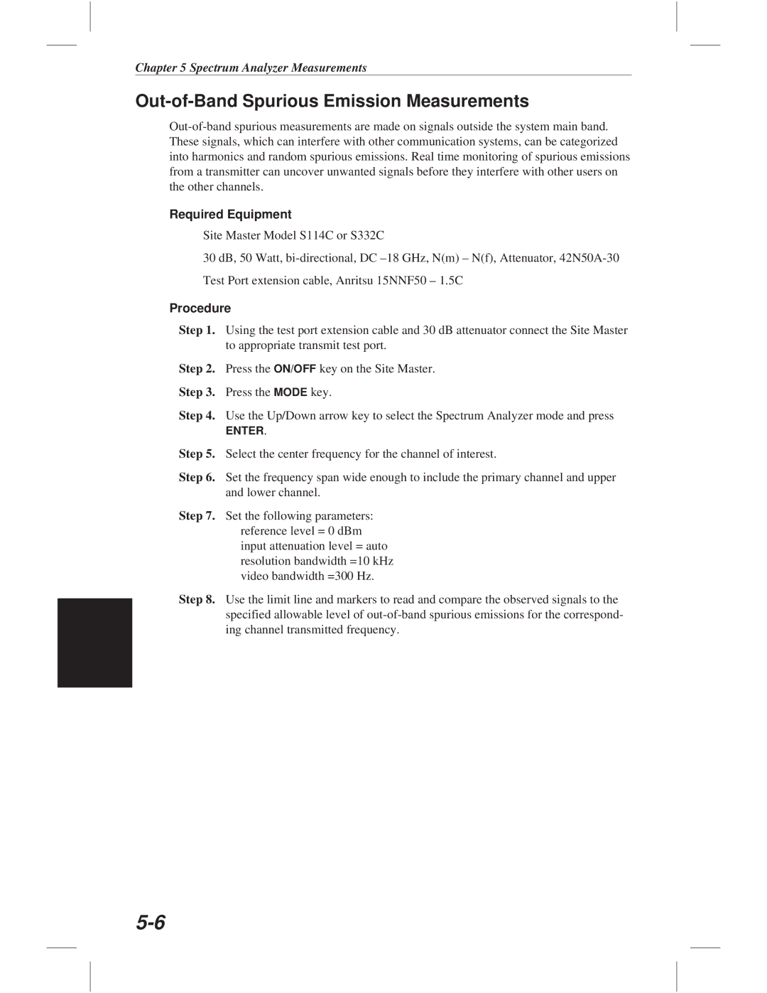 Anritsu S331C, S113C, S332C, S114C manual Out-of-Band Spurious Emission Measurements 