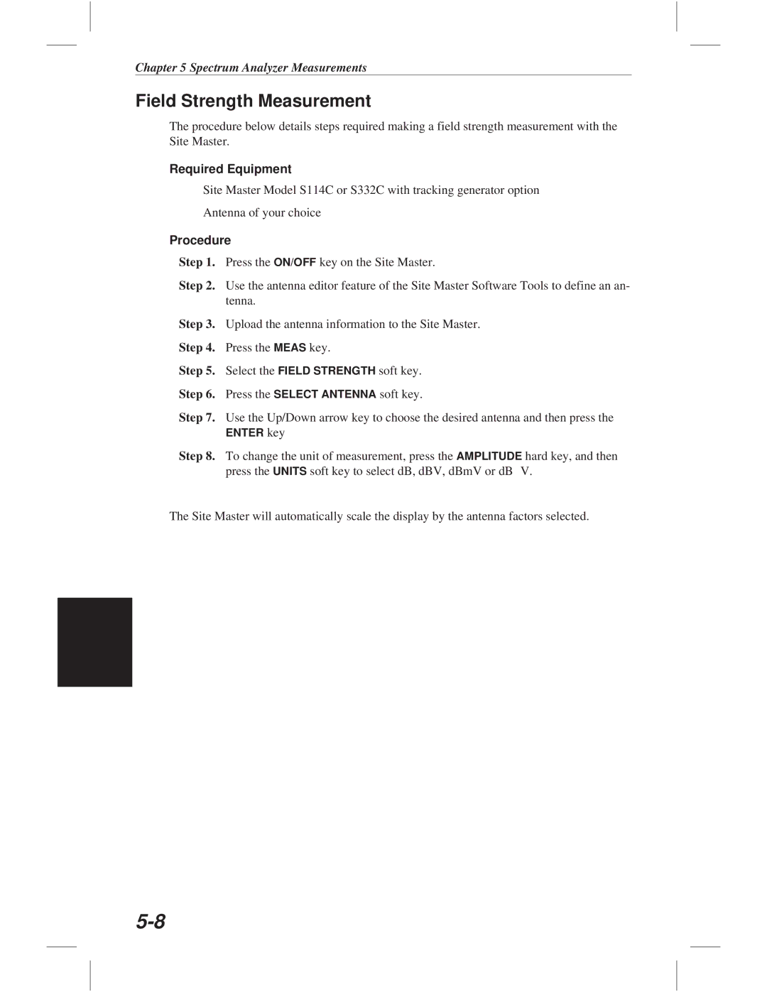 Anritsu S332C, S113C, S114C, S331C manual Field Strength Measurement 