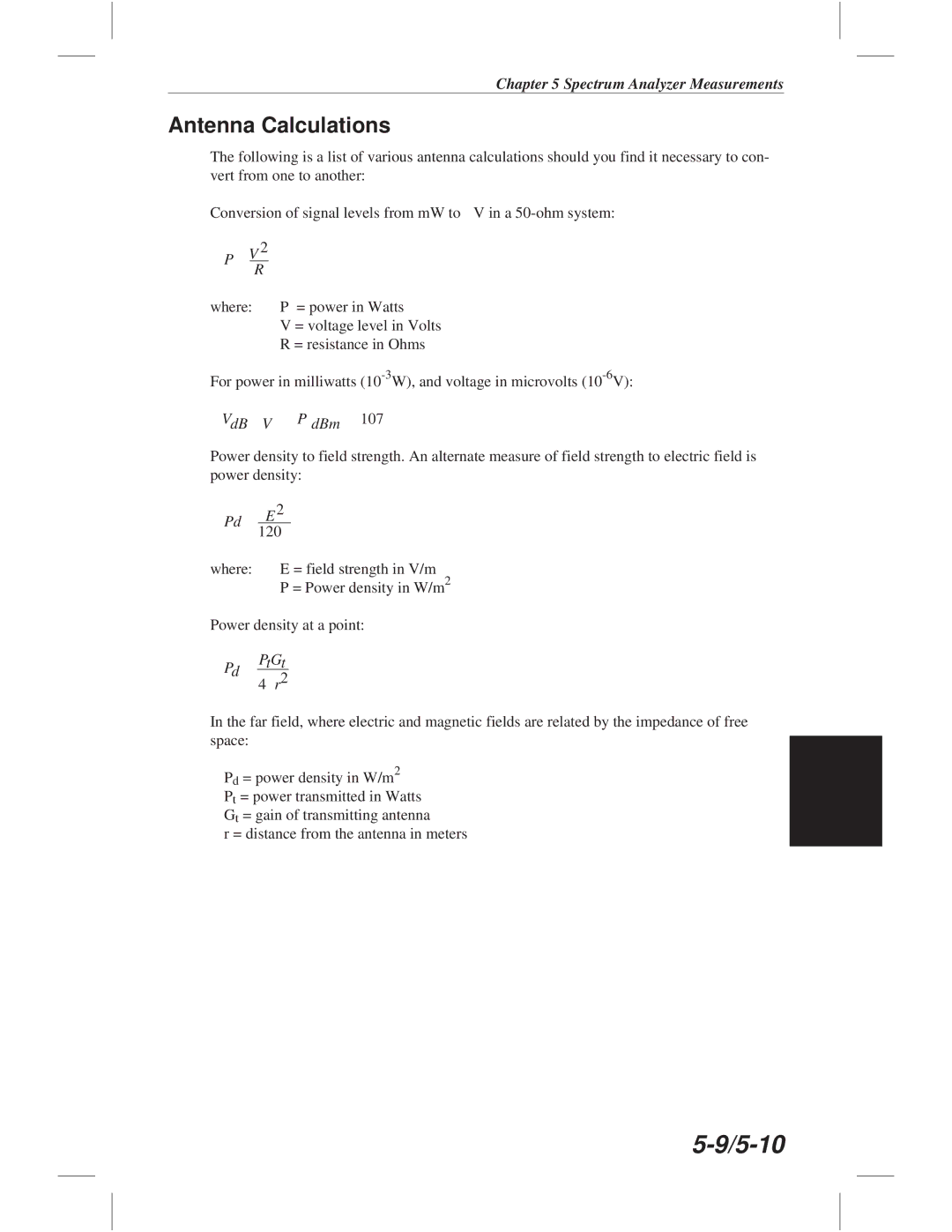 Anritsu S114C, S113C, S332C, S331C manual Antenna Calculations, VdBV PdBm 