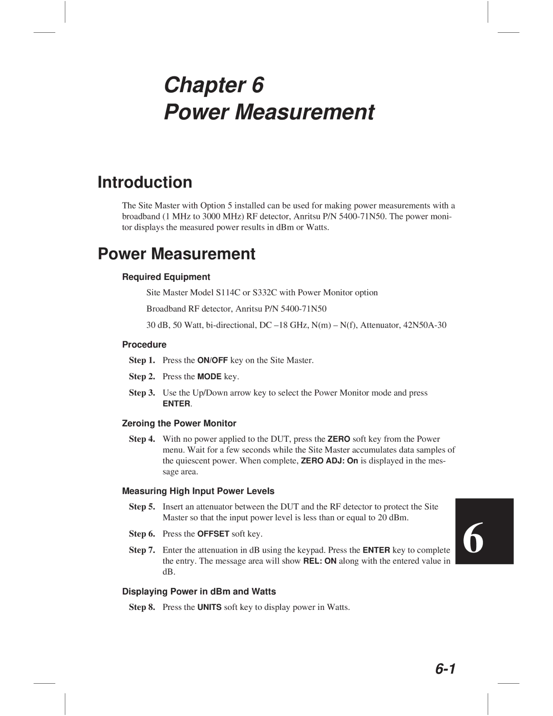 Anritsu S113C, S332C, S114C, S331C manual Chapter Power Measurement 