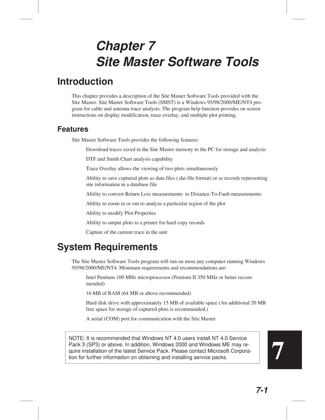 Anritsu S114C, S113C, S332C, S331C manual Chapter Site Master Software Tools, System Requirements, Features 