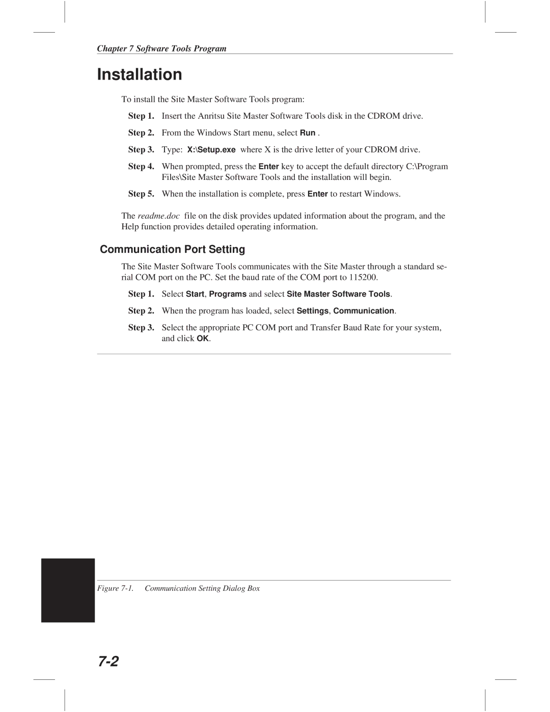 Anritsu S331C, S113C, S332C, S114C manual Installation, Communication Port Setting 