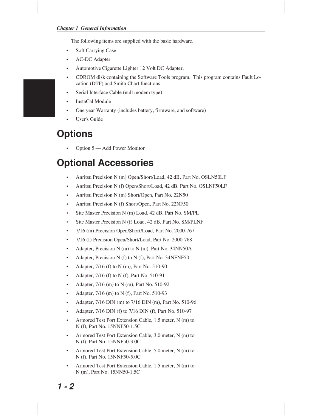 Anritsu S332C, S113C, S114C, S331C manual Options, Optional Accessories 