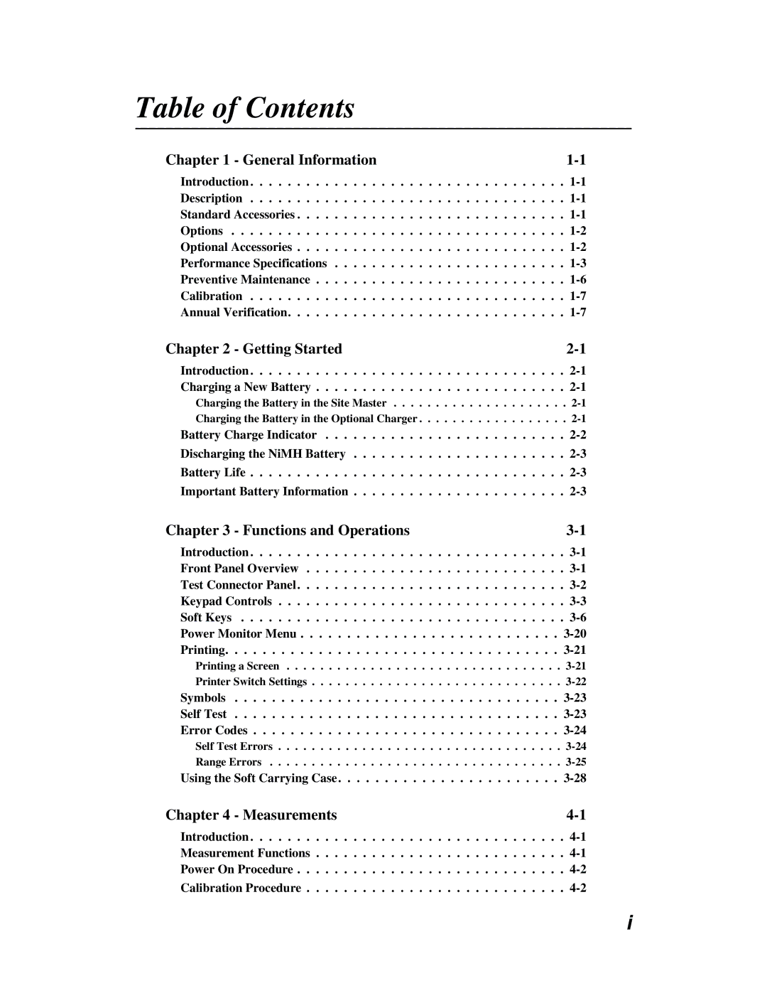 Anritsu S251B manual Table of Contents 